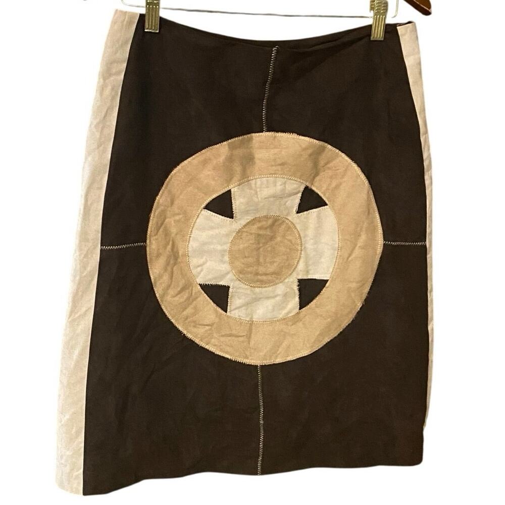 Hazel Brown Tan Faux Suede Patchwork Skirt Women’s Size Large